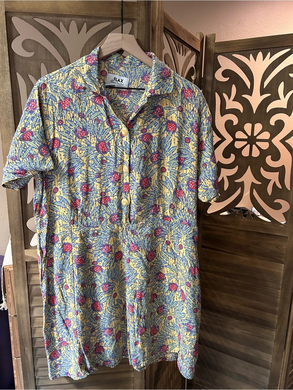 Flax 100% Rayon Floral Print Dress Oversized Fit Size Large